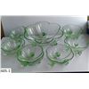 Image 1 : 1930s/40s Green depression era 7-Piece berry bowl set. Very fine, lightweight Vaseline-type glass, w
