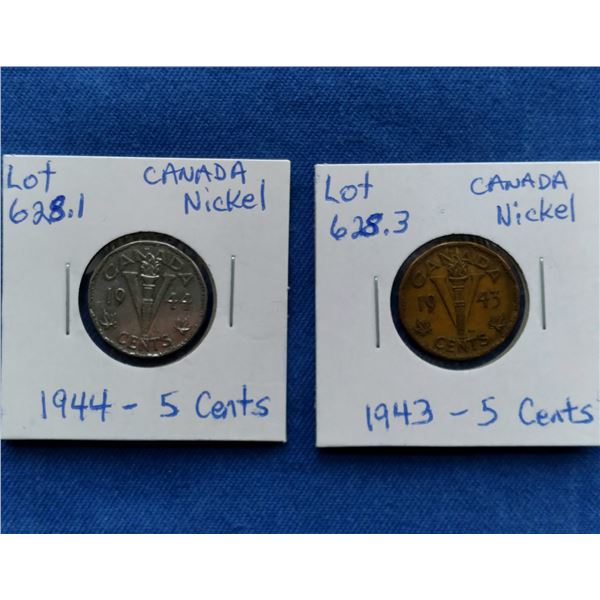 Pair of Canada Nickels, 5 Cents 1943 & 1944