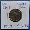 Image 1 : 1922 Canada Nickel, 5 Cents