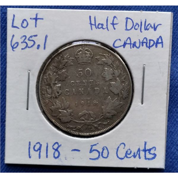 1918 Canada Half Dollar 50-Cent Piece