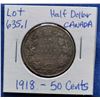 Image 1 : 1918 Canada Half Dollar 50-Cent Piece
