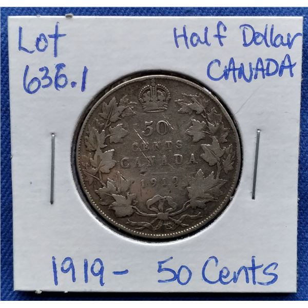 1919 Canada Half Dollar 50-Cent Piece