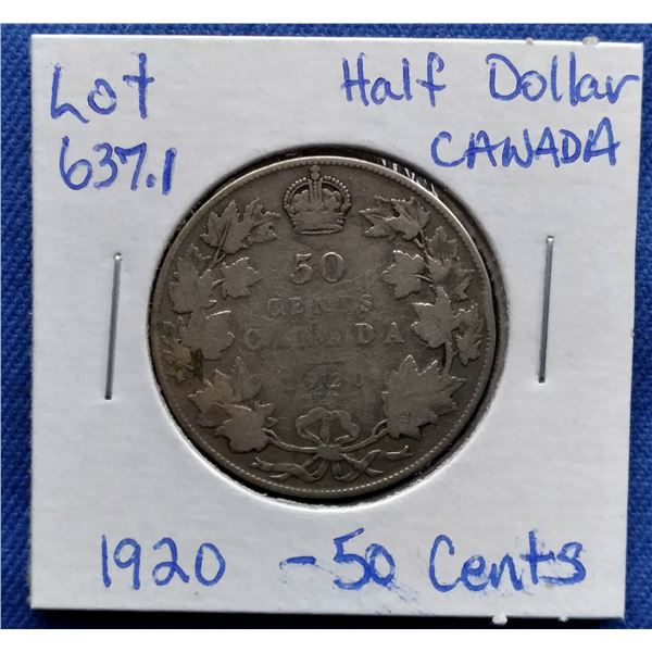 1920 Canada Half Dollar 50-Cent Piece