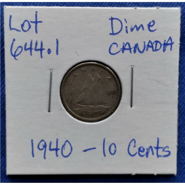 1940 Canada Dime, 10 Cents