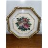 Image 1 : Beautiful, handmade, cross stitch, floral pattern, in gold, octagonal frame