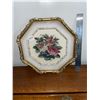 Image 2 : Beautiful, handmade, cross stitch, floral pattern, in gold, octagonal frame