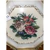 Image 3 : Beautiful, handmade, cross stitch, floral pattern, in gold, octagonal frame