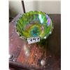 Image 3 : Green, vintage, carnival glass, footed fruit bowl