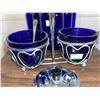Image 2 : Collection of blue glass jars with lids, and cream and sugar set