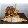Image 1 : Vintage birch bark canoe décor, maracas, and pumpkin