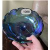 Image 2 : Blue, vintage carnival glass, pedestal dish. Has cracks