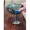 Image 3 : Blue, vintage carnival glass, pedestal dish. Has cracks