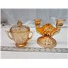 Image 1 : Iris and Herring bone, peach glass sugar dish & candle holder