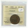 Image 1 : 1888 ICCS graded, Canadian large cent coin - EF40