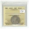 Image 1 : 1919 ICCS graded, Canadian silver 25 cent coin - VG8