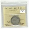 Image 1 : 1931 ICCS graded, Canadian silver 25 cent coin - F12