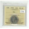 Image 1 : 1936 ICCS graded, Canadian silver 25 cent coin - VG10