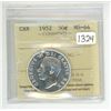 Image 1 : 1952 ICCS graded, Canadian silver 50 cent coin - MS64