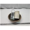 Image 1 : Vintage items - Stoneware bowl, small jar and glass bottle
