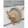 Image 3 : Stoneware butter churn lid, w/ wooden stirrer - 39.5"H