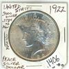 Image 1 : 1922 USA silver peace dollar