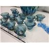 Image 3 : Blue carnival glass punch bowl set - grape pattern