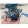 Image 4 : Blue carnival glass punch bowl set - grape pattern