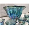 Image 6 : Blue carnival glass punch bowl set - grape pattern