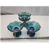 Image 1 : Blue carnival glass-wares - 2 Candle holders & a Goblet - grape pattern