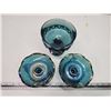 Image 2 : Blue carnival glass-wares - 2 Candle holders & a Goblet - grape pattern