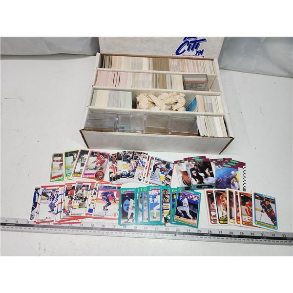 White box filled w/ assorted sports cards - Mostly hockey, hundreds of cards