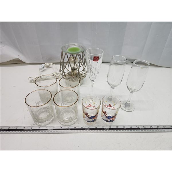 Assorted glassware's and Scentsy lamp