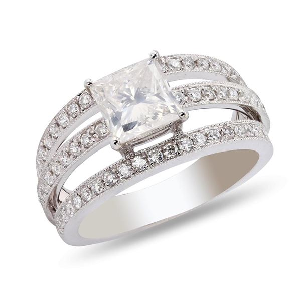 1.62 ctw SI3 CLARITY CENTER Diamond 18K White Gold Ring (2.24 ctw Diamonds)