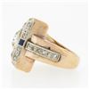 Image 6 : Antique Retro 14K Gold 3.65 ctw Bezel GIA Cushion Diamond & Sapphire Cocktail Ri