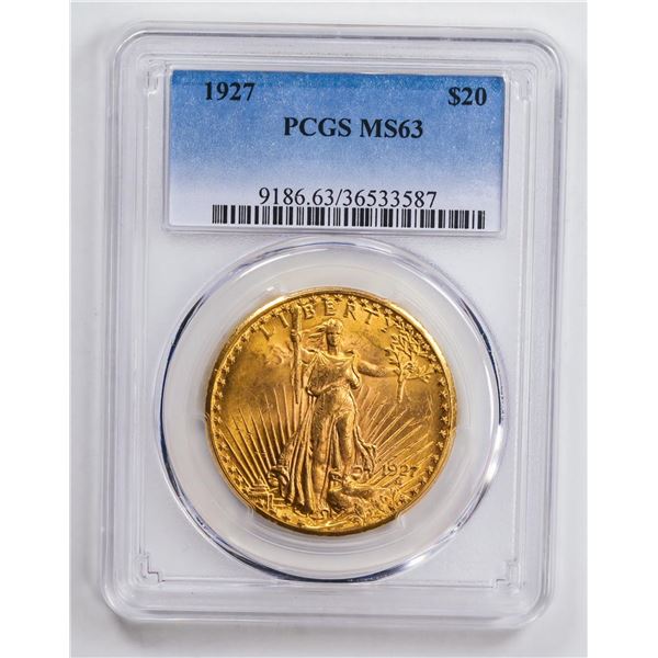 1927 $20 Double Eagle Gold Coin PCGS MS63