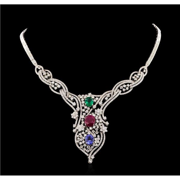 11.56 ctw Ruby, Sapphire, Emerald and Diamond Necklace - 14KT White Gold