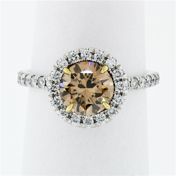 18k Gold 1.56 ctw GIA Fancy Orange Brown Diamond Solitaire Halo Engagement Ring