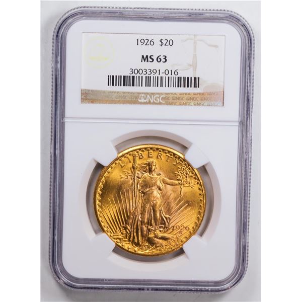 1926 $20 Double Eagle Gold Coin NGC MS63