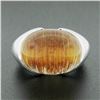 Image 2 : 18K Gold Oval Half Bezel Rutilated Quartz Solitaire Brushed Finish Cocktail Ring