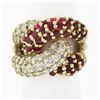 Image 1 : Fancy 14k Gold 2.65 ctw Round Diamond Ruby Puffed Interlocking Loop Wide Band Ri
