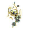 Image 1 : Vintage 18k Gold Ruby Enamel Flower Mother Bird Feeding Babies on Branch Brooch