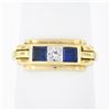 Image 1 : Retro Vintage 14K Gold Square Channel Blue Stone.06 ctw Diamond 3 Stone Band Rin