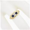 Image 2 : Retro Vintage 14K Gold Square Channel Blue Stone.06 ctw Diamond 3 Stone Band Rin