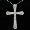 Image 1 : Large 14k White Gold 1.18 ctw Round Diamond Cross Pendant w/ 18" Fancy Link Chai