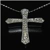 Image 3 : Large 14k White Gold 1.18 ctw Round Diamond Cross Pendant w/ 18" Fancy Link Chai