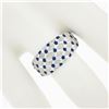 Image 2 : 14k White Gold Royal Blue Enamel Dot Tufted Grid w/ Dual Finish Wide Band Ring