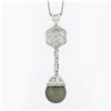 Image 2 : 18k White Gold 1.84 ctw Diamond Flower Cluster Tahitian Pearl Drop Dangle Pendan