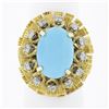 Image 1 : Vintage 14k Gold Cabochon Turquoise.36 ctw Diamond Textured Layered Cocktail Rin