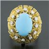 Image 2 : Vintage 14k Gold Cabochon Turquoise.36 ctw Diamond Textured Layered Cocktail Rin