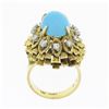 Image 8 : Vintage 14k Gold Cabochon Turquoise.36 ctw Diamond Textured Layered Cocktail Rin